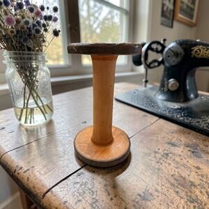Vintage Blue Metal and Wood Spool Great Riser for Display